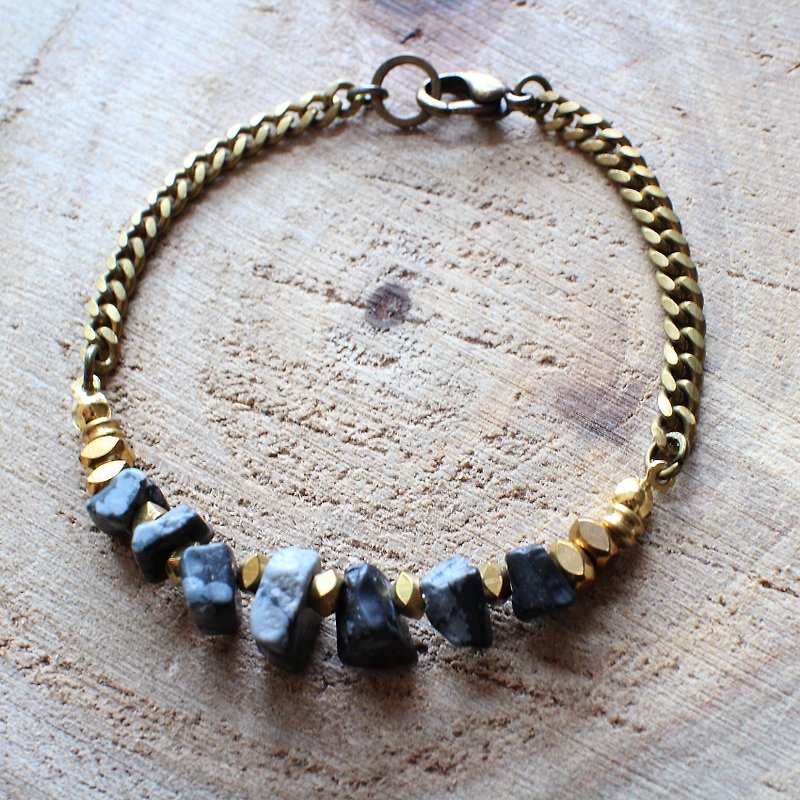 Muse natural wind series NO.104 black alabaster gravel brass bracelet - Bracelets - Other Materials Black