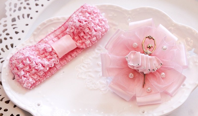 Sasa pink ballet girl baby hair band - ผ้ากันเปื้อน - วัสดุอื่นๆ สึชมพู
