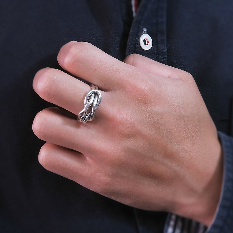 結緣 平結戒指 寬版 手工純銀戒指 - 戒指 - 純銀 銀色