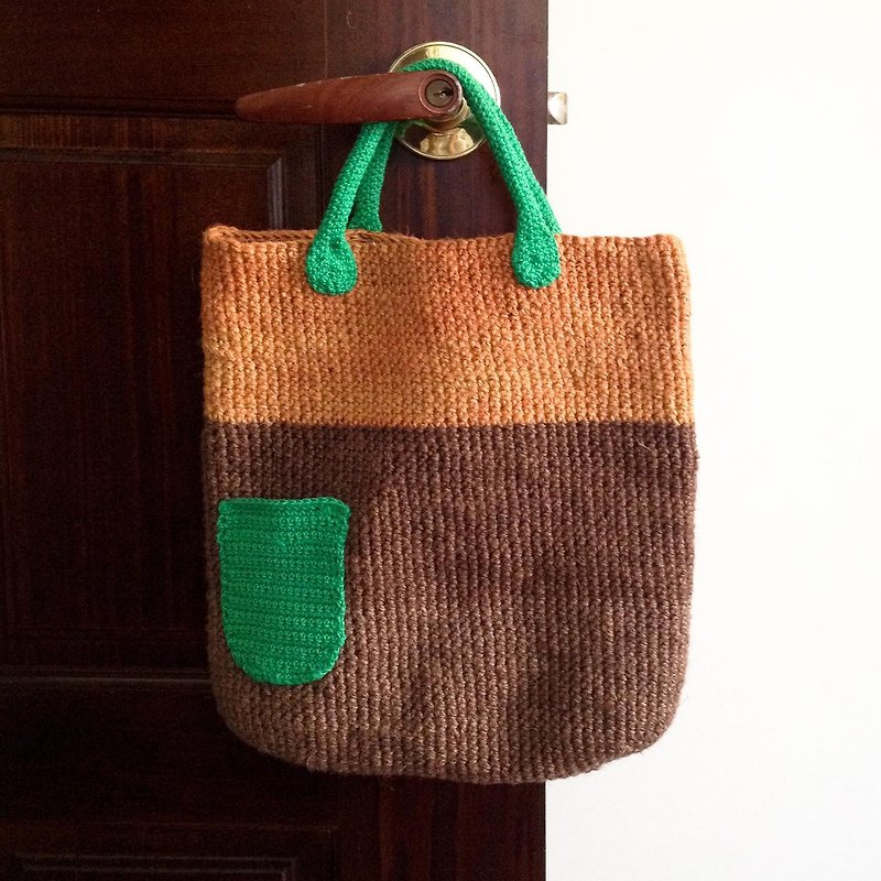 Autumn portable Linen rope bag / tri-color hemp rope braided cotton rope / - Handbags & Totes - Cotton & Hemp Brown