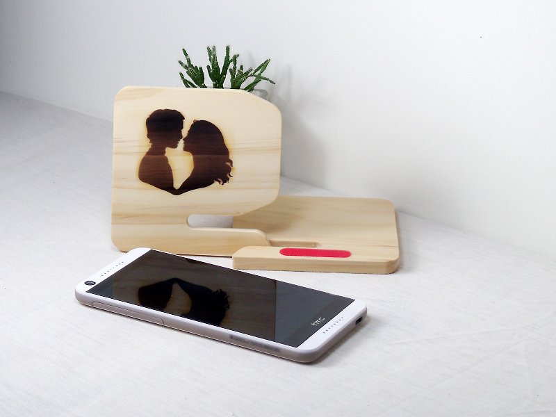 バレンタインデーのロマンチックな木製のマグカップ形状の携帯電話ホルダー誕生日プレゼントのカスタム名 - スマホスタンド・イヤホンジャック - 木製 ゴールド