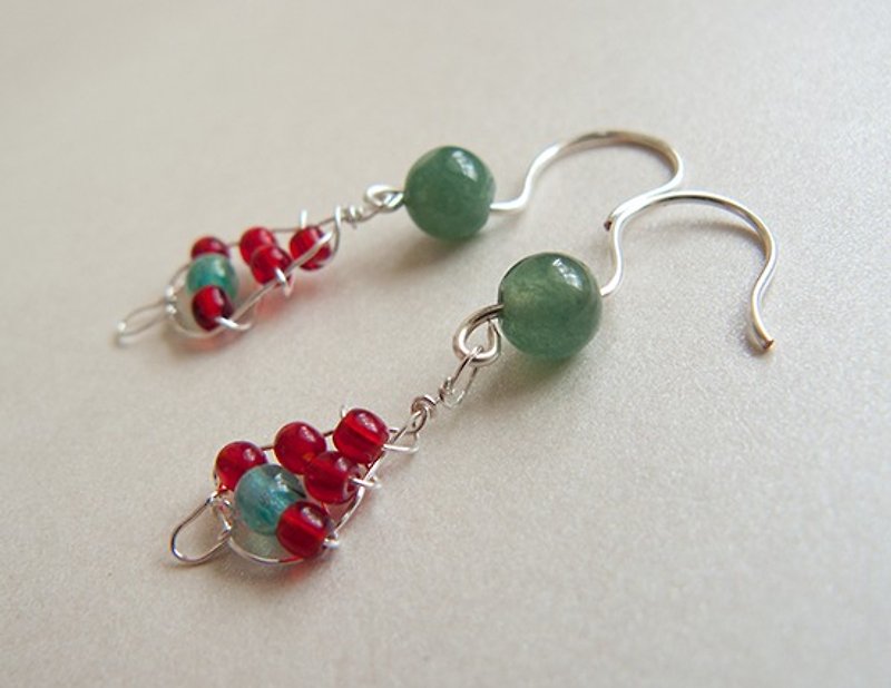○ ○ Metal- Ying 羱 Xmas Tree handmade earrings - (..... Handmade Czech glass Myanmar jade jewelry gift US imports ear clip wire Ying 羱 gift....) Bright silver - Earrings & Clip-ons - Other Metals Red