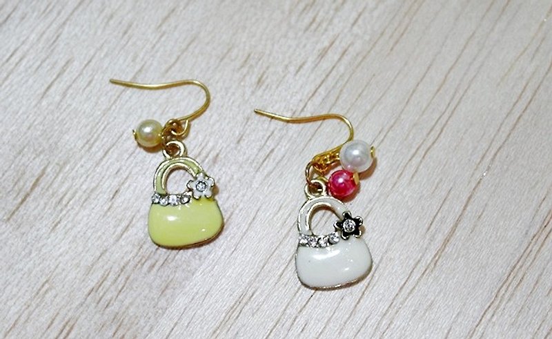 Alloy X Rhinestone ＊Bag＊_hook earrings-two-tone series- - Earrings & Clip-ons - Other Metals Yellow