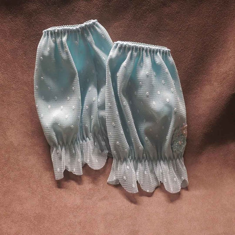 快速出貨 藍色手作蕾絲袖套 公主風 防塵手套 袖口裝飾 - 手套 - 棉．麻 多色