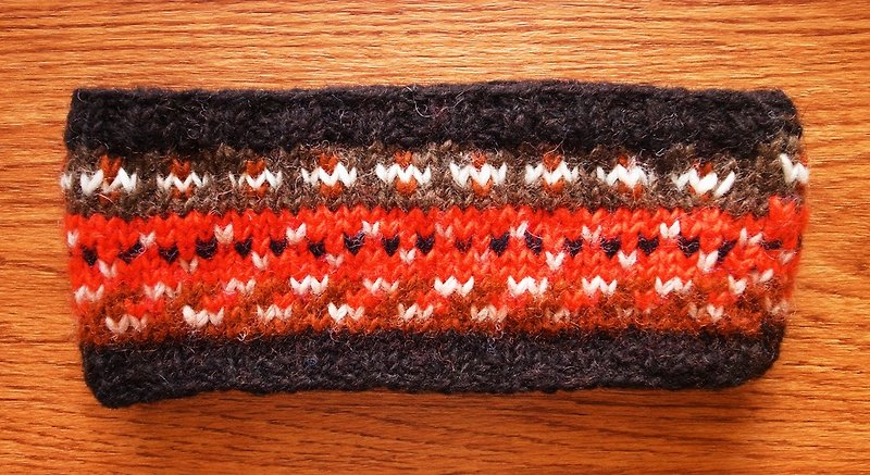 ウール手編みのヘッドバンドヘアバンドオレンジ+コーヒー - ヘアバンド - ウール ブラウン