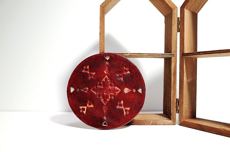 Leather Coaster (14 colors / engraving service) - ที่รองแก้ว - หนังแท้ สีแดง