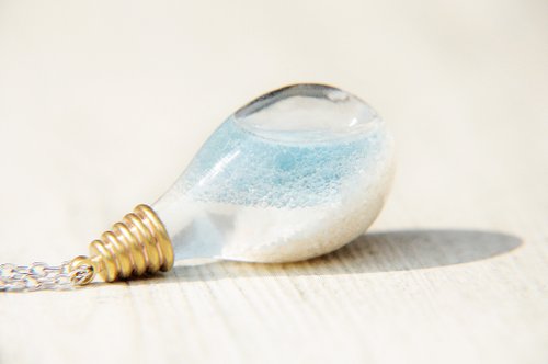 Western Valentine&amp;#39;s Day Gift / Ocean Wind / British Transparent Glass Ball Necklace-Aqua Blue Ocean