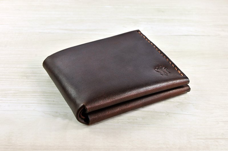 MICO Sew short leather bag Silver/ short clip / wallet / Choi cloth (coke tea) - กระเป๋าสตางค์ - หนังแท้ สีนำ้ตาล