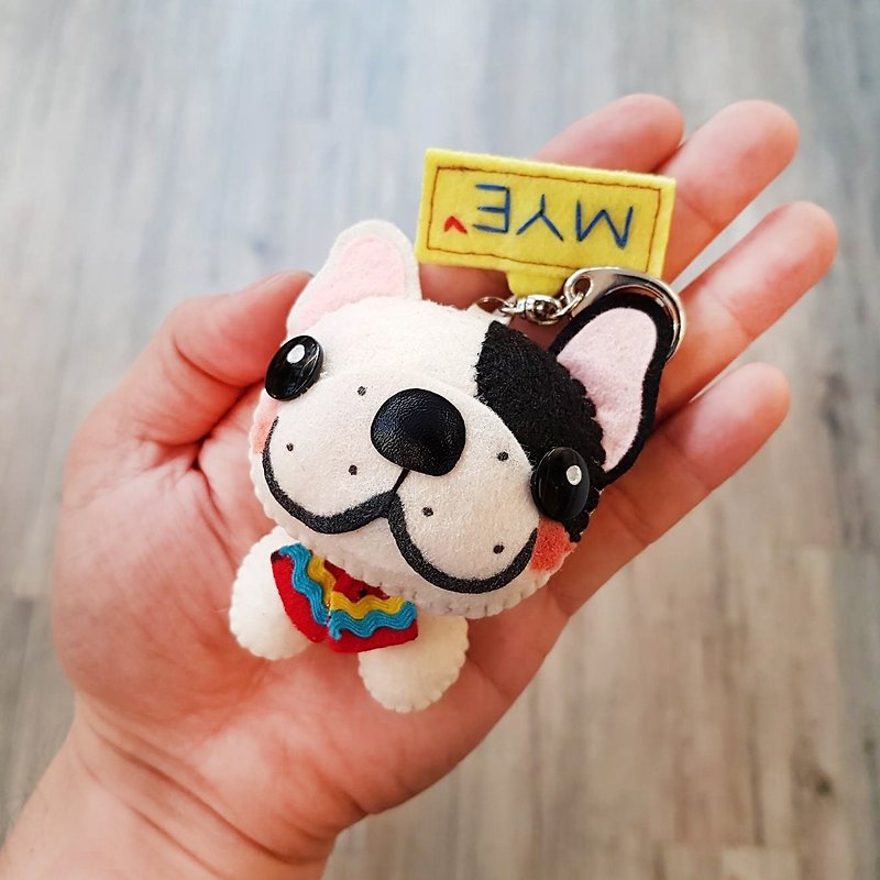 Skillful cat x city cat law bucket face right black marking custom name doll pendant hanging key ring - Keychains - Polyester White