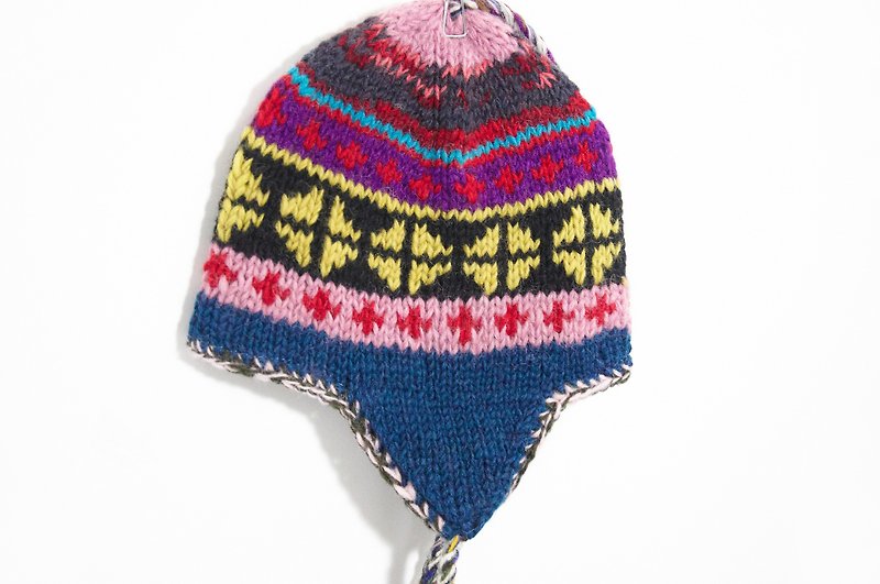 Valentine's Day gift of pure hand-woven wool hat / manual bristles caps / knitting caps / flight caps / wool cap - South America tone geometric pattern (handmade limited one) - หมวก - วัสดุอื่นๆ หลากหลายสี