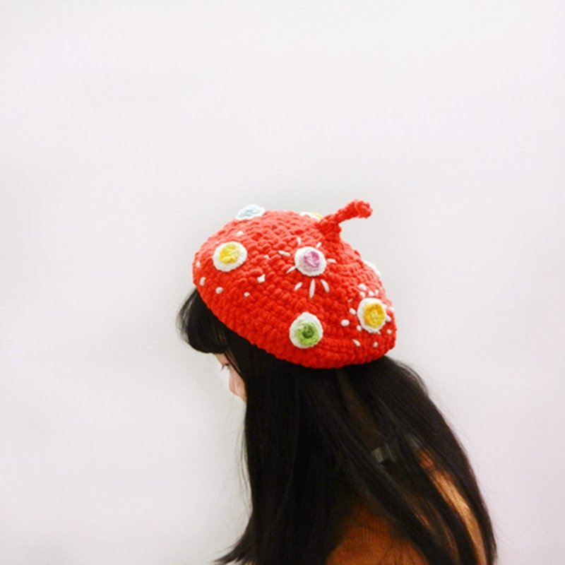 独立原创·鉤織系列  新年红彩点balabala菇仔贝雷帽圣诞礼物 - 帽子 - 其他材質 紅色