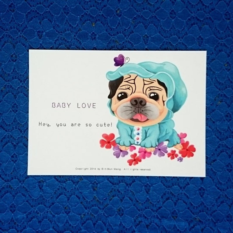 パグ ポストカード-BABY LOVE - カード・はがき - 紙 ホワイト
