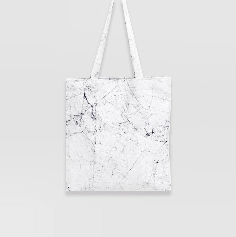[Customized] White Marble tote bag / fabric shoulder bag - กระเป๋าแมสเซนเจอร์ - วัสดุอื่นๆ ขาว
