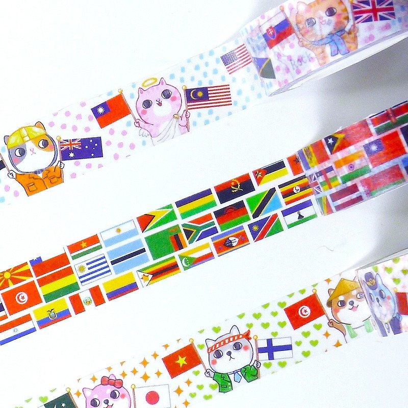 Flag sea fluttering and friends all over the world 3 rolls / small white socks paper tape #C1 - มาสกิ้งเทป - กระดาษ 