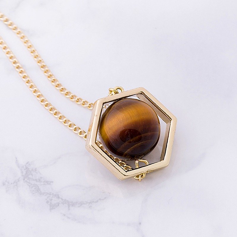 ESCA • Planet Saturn series of natural yellow tiger eye Stone necklace - Necklaces - Gemstone Yellow