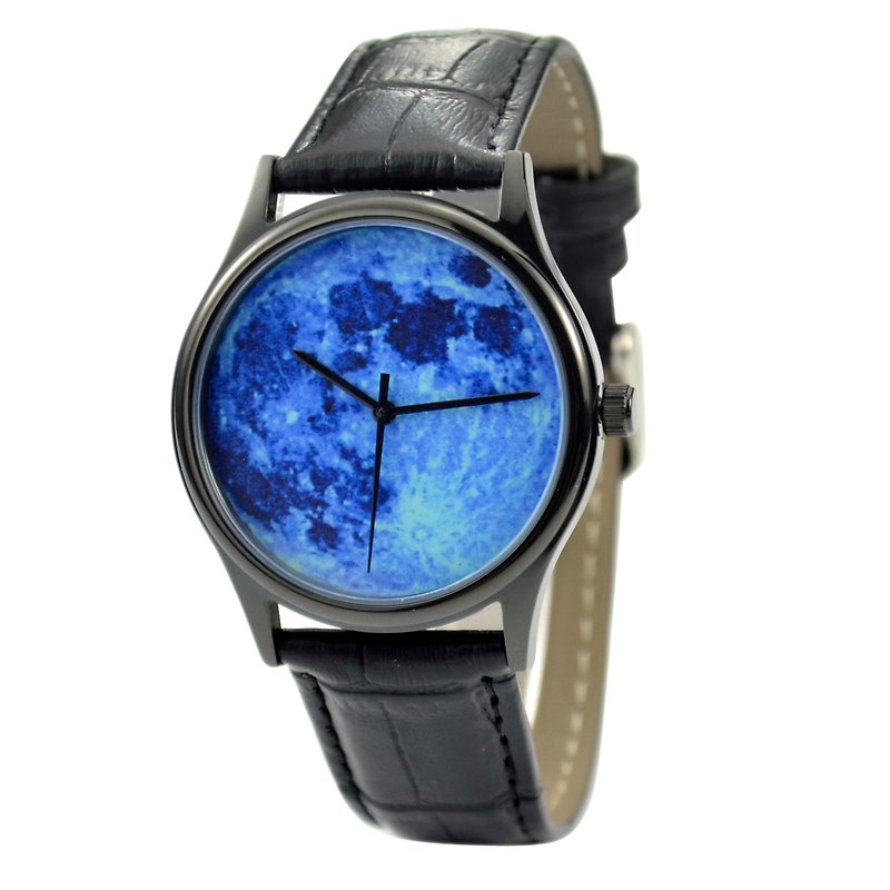 月球手錶 (藍色) 黑殼 - 男錶/中性錶 - 不鏽鋼 藍色