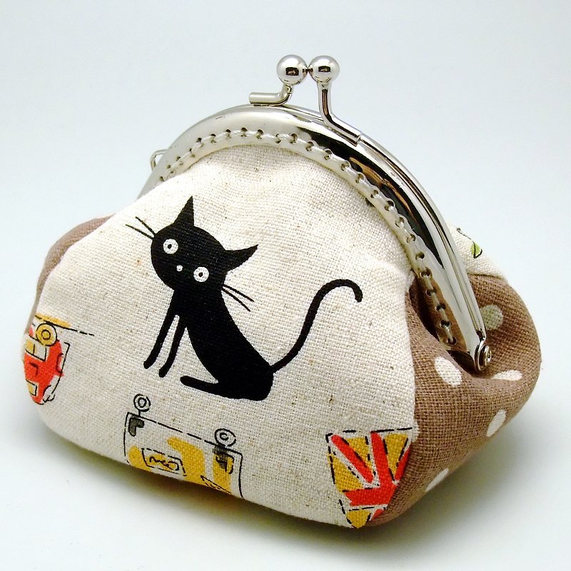 猫、財布（S-288） - 小銭入れ - コットン・麻 カーキ