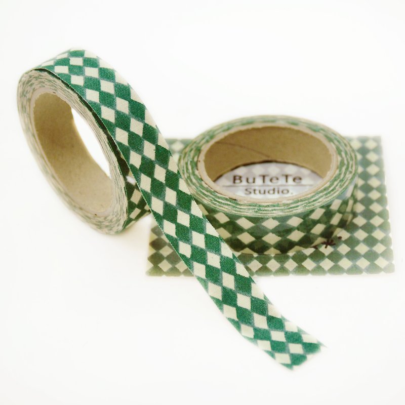 Cloth tape-geometric retro [green rhombus] - มาสกิ้งเทป - ผ้าฝ้าย/ผ้าลินิน สีเขียว