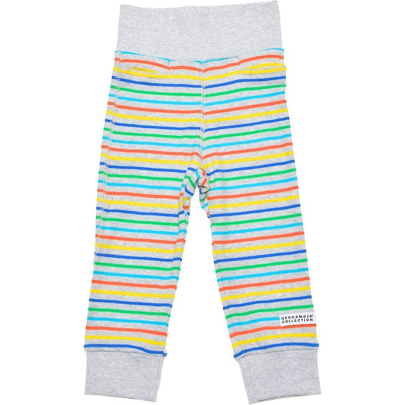 [Nordic children's clothing] Swedish organic cotton newborn baby bag fart pants 12M to 18M color strips - ชุดทั้งตัว - ผ้าฝ้าย/ผ้าลินิน สีเทา