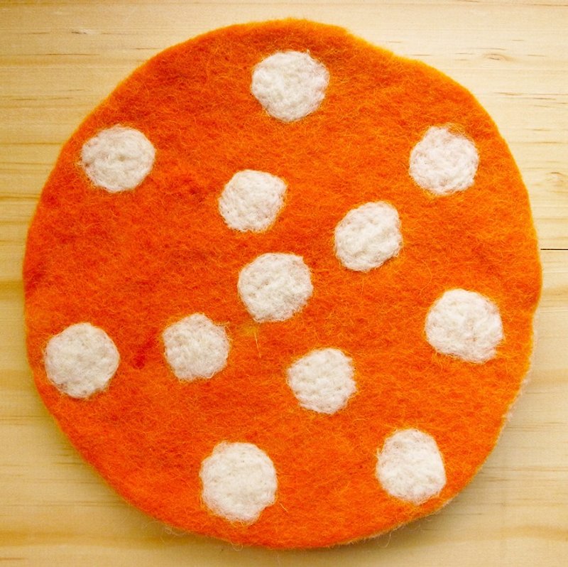 Felt Potholder, Trivet, Pan Coaster, Pot holder, Felt ball Trivet Round Dots - Place Mats & Dining Décor - Wool Orange