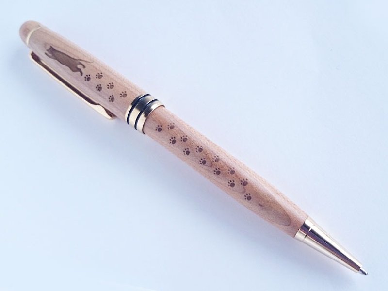 Cat and Paw Footprint Ballpoint Pen Maple Gift wrapping Christmas Gift - Ballpoint & Gel Pens - Wood Brown