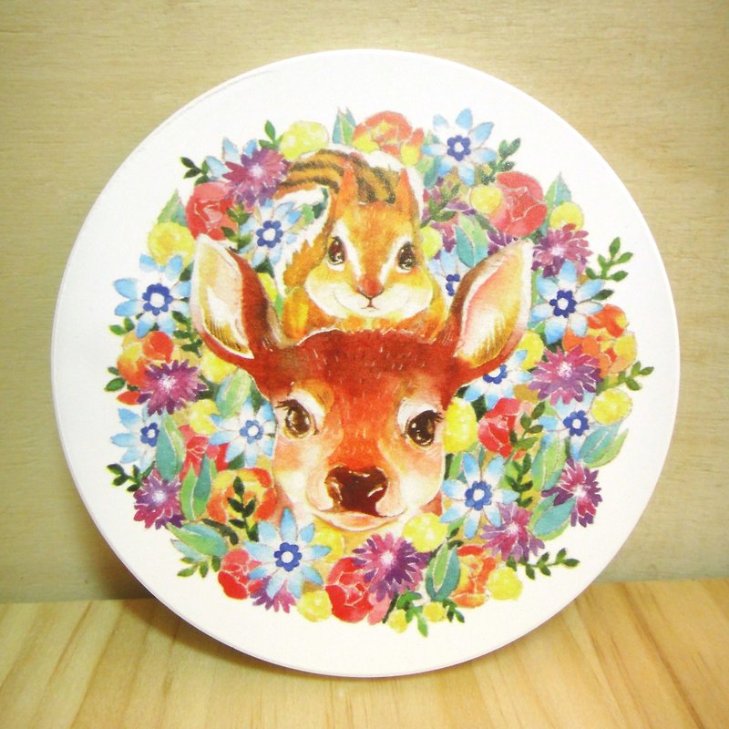 Taiwan Yingge Ceramics water coaster - Papa Squirrel & deer paragraph - Coasters - Other Materials Multicolor
