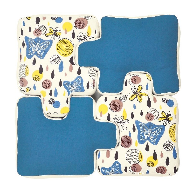 Funny puzzle pillow (blue butterfly rain Department) - หมอน - วัสดุอื่นๆ สีน้ำเงิน