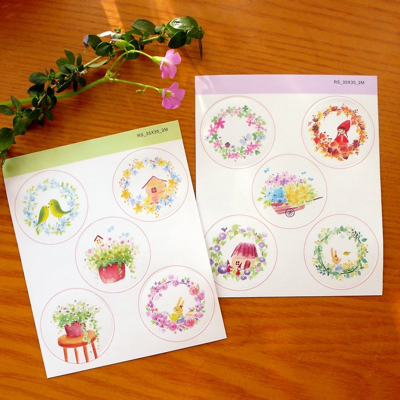 Flower circle sticker set - สติกเกอร์ - กระดาษ หลากหลายสี
