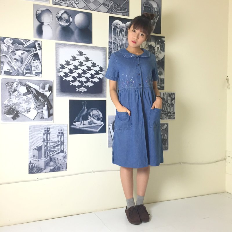 古著洋裝_/ 牛仔少女 / 刺繡 / 牛仔 - 洋裝/連身裙 - 其他材質 多色
