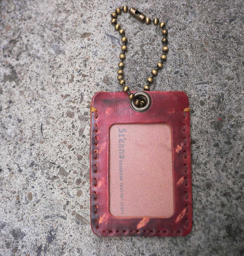 Sienna leather ID ticket luggage card holder - ที่ใส่บัตรคล้องคอ - หนังแท้ สีแดง