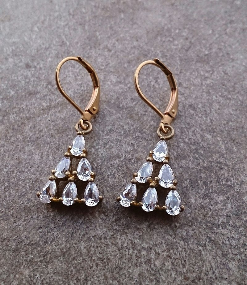 Pyramid zircon brass earrings - Earrings & Clip-ons - Gemstone 