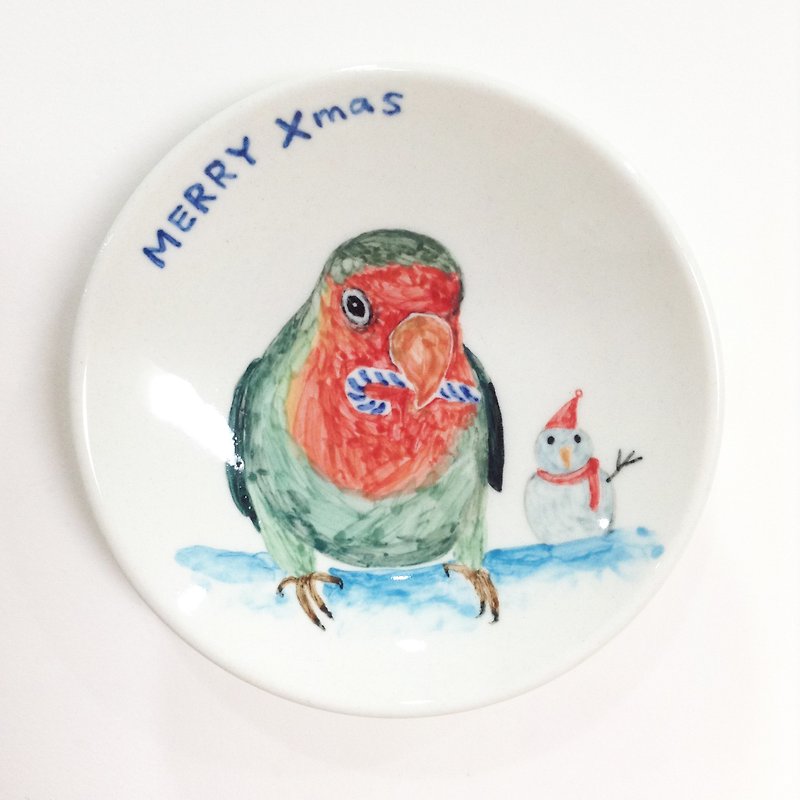 皮蛋咬拐杖糖-聖誕手繪小碟 - 小碟/醬油碟 - 其他材質 綠色