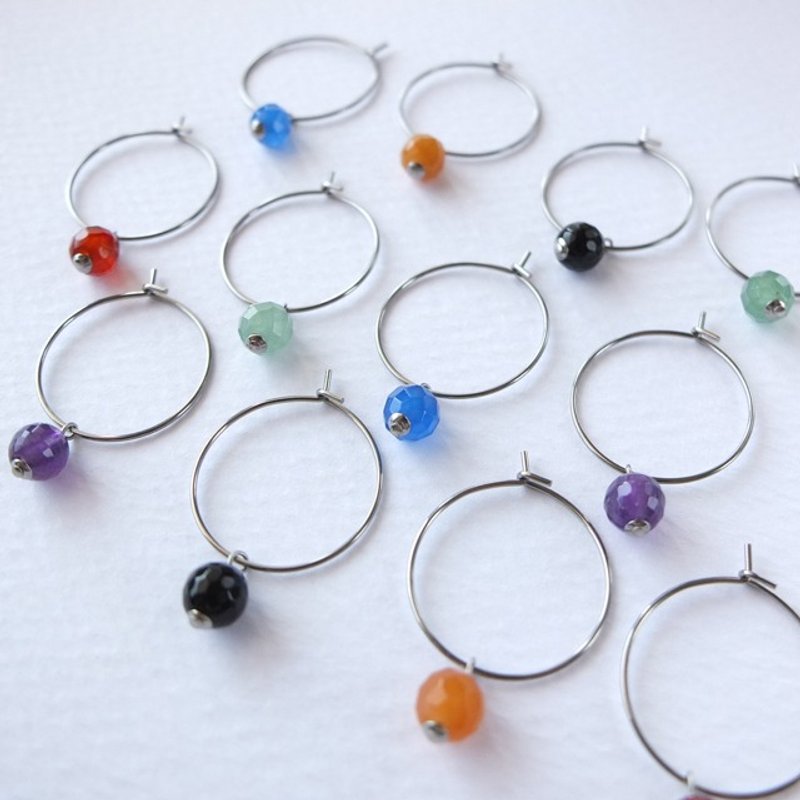 {TomorRong} Rainbow Bubble || Stainless Steel Natural Stone Earrings - Earrings & Clip-ons - Gemstone Multicolor