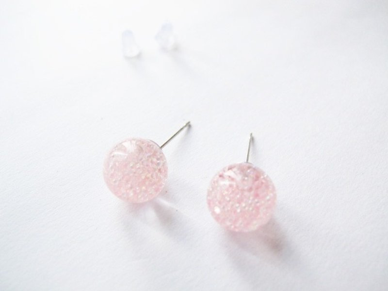 ＊Rosy Garden＊粉紅混白色魚子醬玻璃珠子水流動玻璃球耳環 可換耳夾 - 耳環/耳夾 - 玻璃 粉紅色