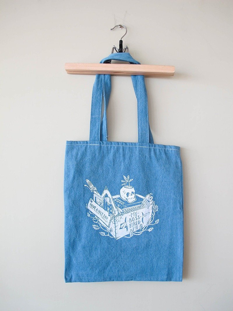 A beautiful day-silk printing // denim shoulder - Messenger Bags & Sling Bags - Cotton & Hemp Blue