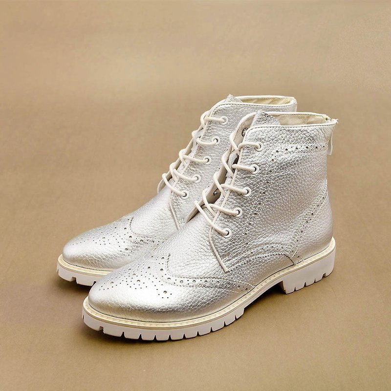 e cho play mix and match carved high boots ec24 silver - รองเท้าลำลองผู้หญิง - หนังแท้ สีเงิน