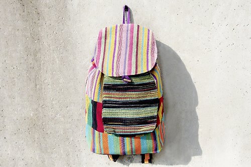 omhandmade 墨西哥風肩背包 boho帆布包 波希米亞編織手感後背包-熱帶色彩拼