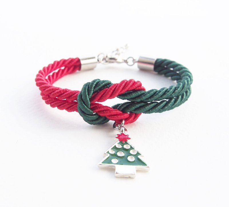 Christmas collection: red / green knot bracelet. - Bracelets - Other Materials Green