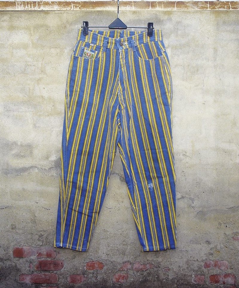 Blue and yellow straight jeans - กางเกงขายาว - วัสดุอื่นๆ สีน้ำเงิน