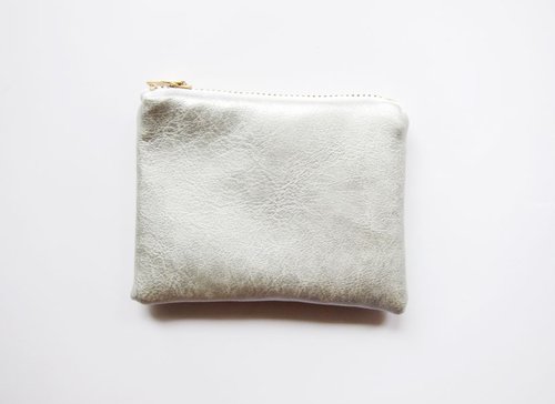 The Heyday Shop 聖誕交換禮物 銀色 拉鍊包 零錢包 簡約 人造皮革 仿皮革 迷你版