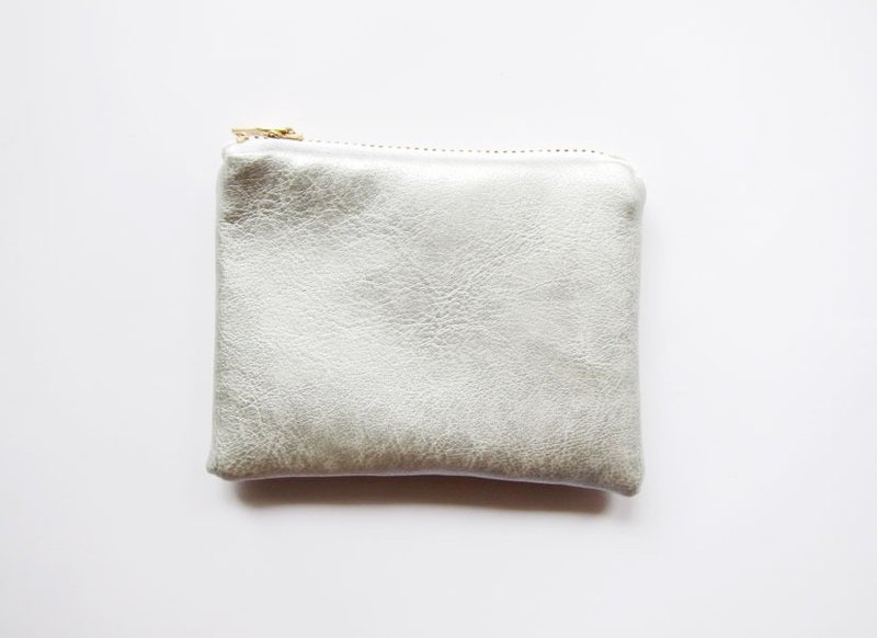 クリスマス 交換 ギフト シルバー ジッパーバッグ 小銭入れ シンプル フェイクレザー フェイクレザー ミニ - コインケース・小銭入れ - 革 シルバー