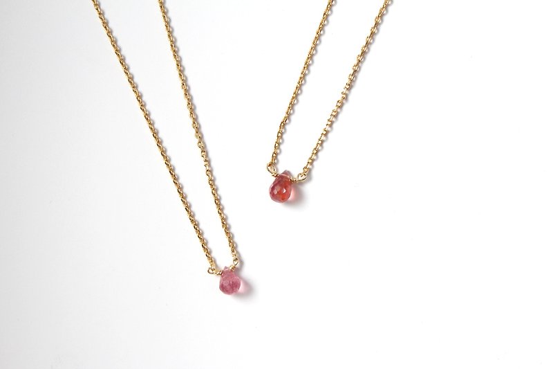 【OCTOBER 10-birthstone-Pink Tourmaline 】Clavicle necklace Brass with 22K Gold plated (adjustable) - สร้อยคอ - เครื่องเพชรพลอย สึชมพู