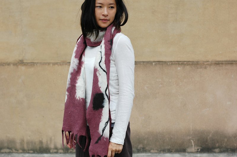 羊毛氈圍巾（100%紐西蘭羊毛）- 棗紅 - スカーフ - ウール ブラウン