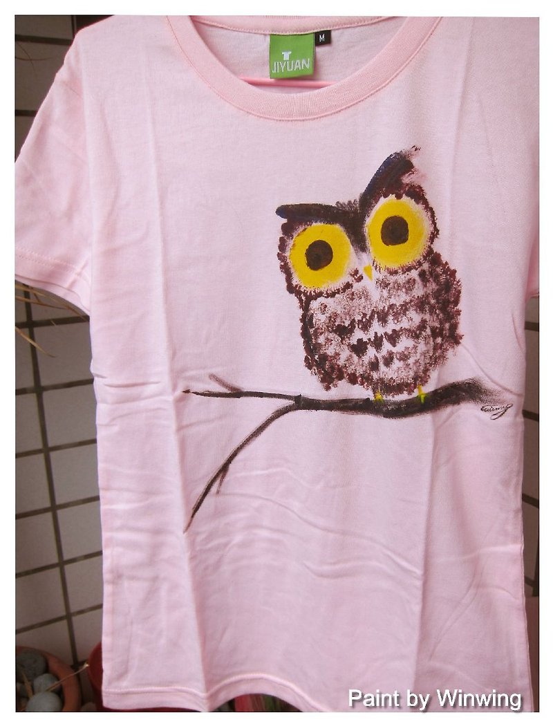Owl sister-Winwing hand-painted clothes - เสื้อฮู้ด - ผ้าฝ้าย/ผ้าลินิน 