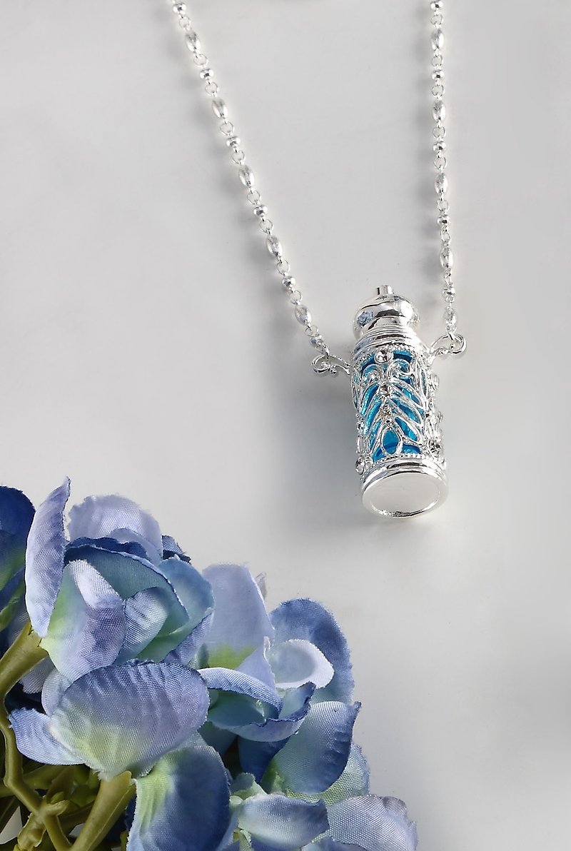 Neve Jewelry Blue Ocean Perfume Bottle Necklace (Blue/ Silver) - Necklaces - Other Metals Blue