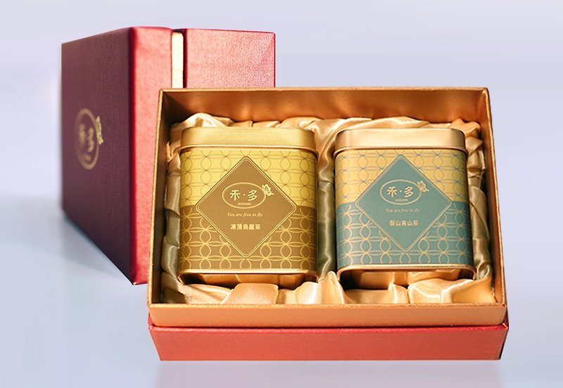 レッドゴールドギフトボックス | ツーインルースティーボックス-Lishan Mountain Tea + Alishan Oolong [HERDOR Tea Gift Box] - お茶 - 金属 イエロー
