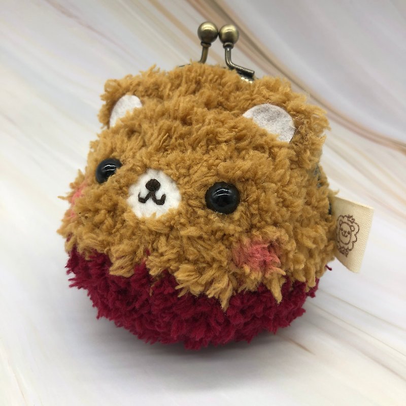 Caramel Bear-Wool Woven Animal Coin Purse Gold Bag Two Sizes - Coin Purses - Other Materials Brown
