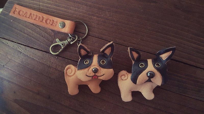 12 Zodiac's batch of the second child's fighting dog Mr. three-dimensional pure leather key models - customizable name - ที่ห้อยกุญแจ - หนังแท้ สีส้ม