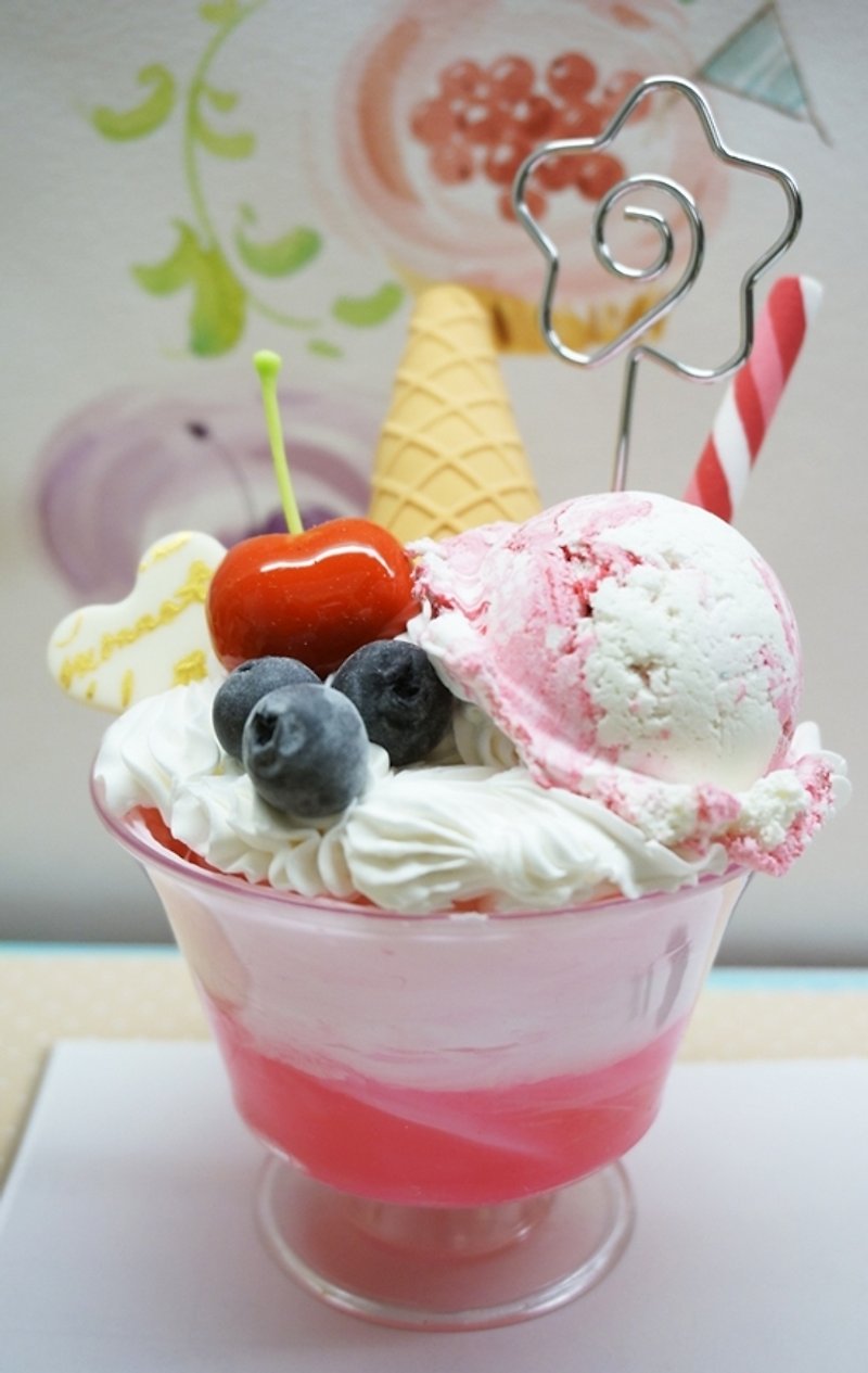 手工製繽紛冰淇淋點心杯杯   (草莓櫻桃) - สติกเกอร์ - วัสดุอื่นๆ สีแดง