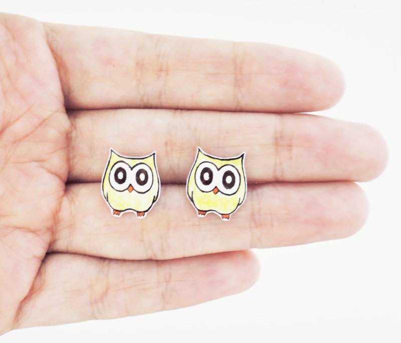 Cream allergy owl earrings earrings ear acupuncture needle animals can change painless clip-transparent silicone - ต่างหู - พลาสติก สีเหลือง